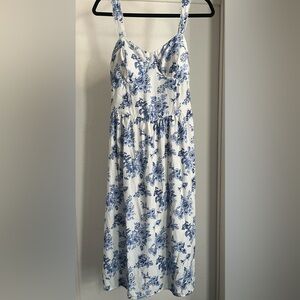 As u wish White dress blue roses midi length large Bridal shower cottagecore